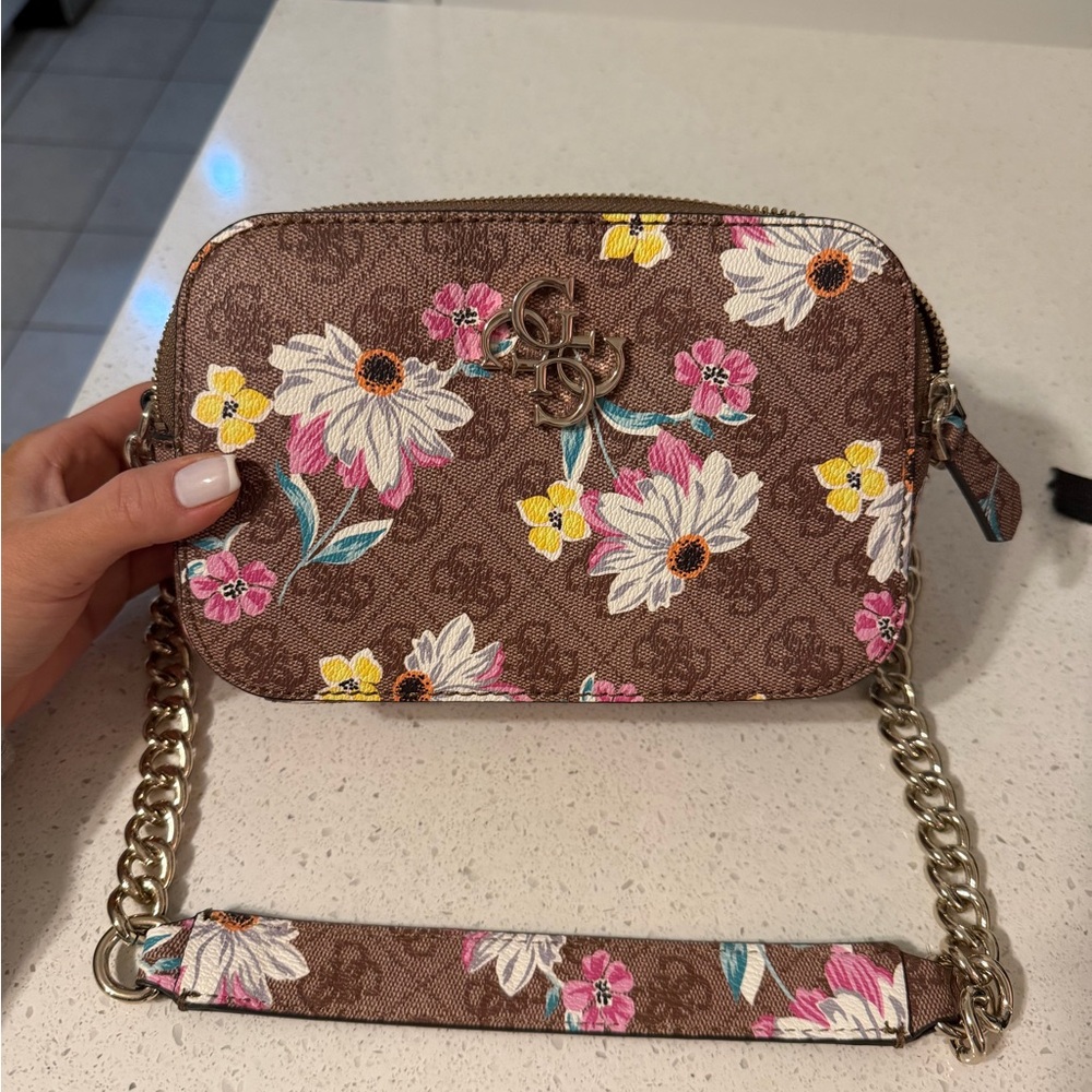 Guess Brown Floral Crossbody Bag